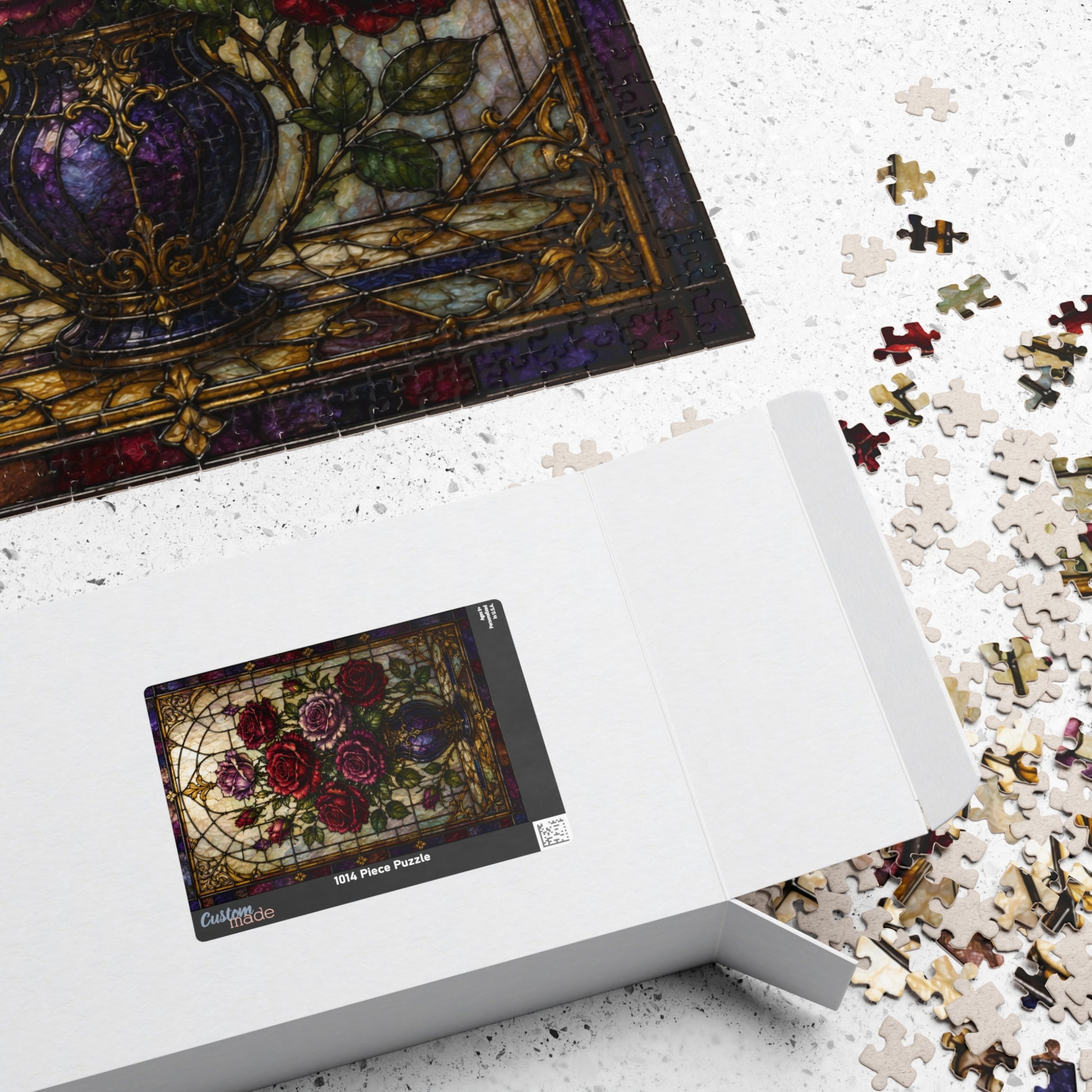 Printify Puzzle 1014 pcs (Vertical) Ornate Stained Glass Roses Jigsaw Puzzle - 1014 pcs