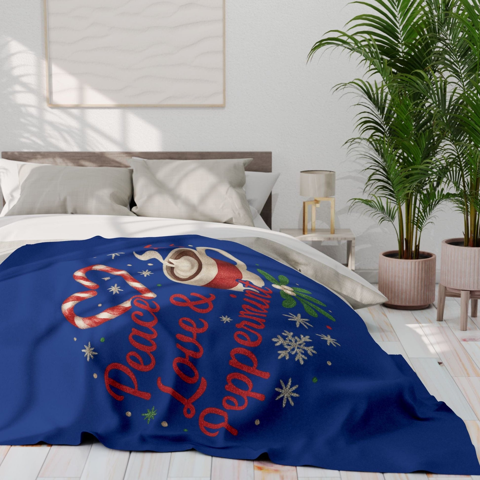 Printify Home Decor Peace, Love, and Peppermint - Festive Fleece Blanket