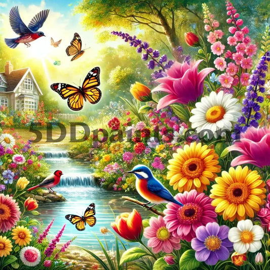 5DDPaints.com arts and crafts kit Peaceful Butterfly Garden - Diamond Painting Kit