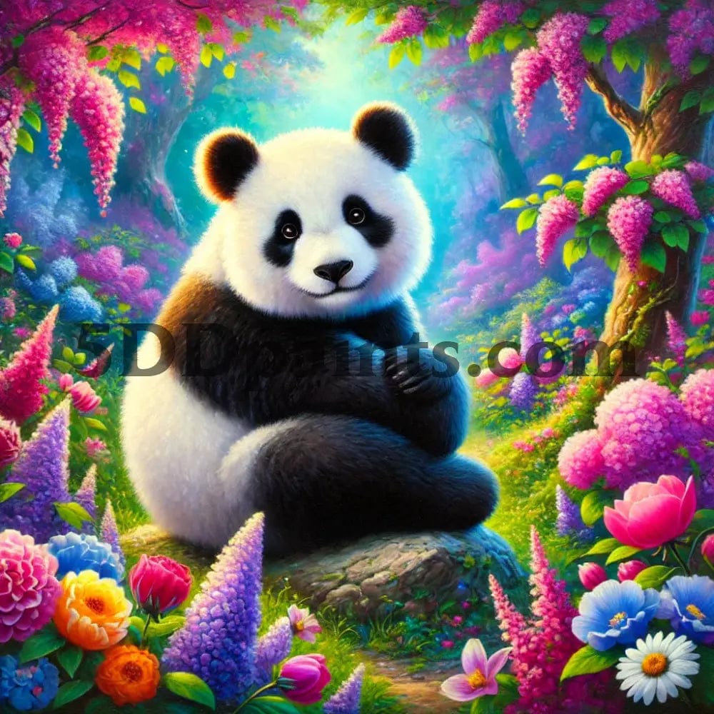 5DDPaints.com arts and crafts kit Peaceful Panda in Bloom Diamond Painting Kit