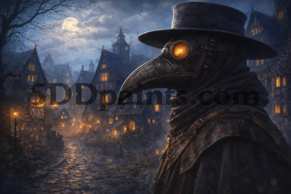 5DDPaints.com home decor Plague Doctor in a Moonlit Village Diamond Painting Kit