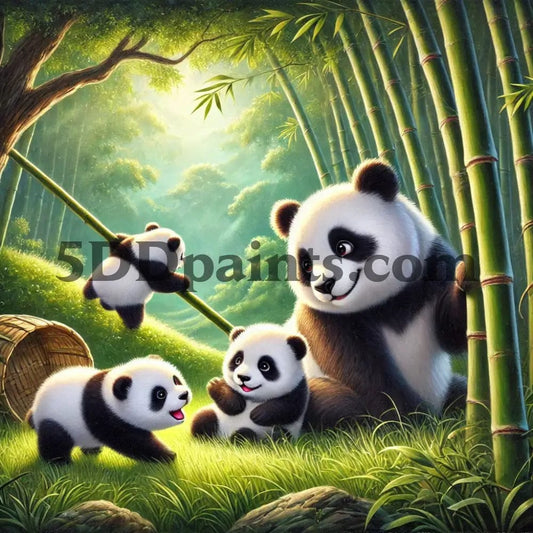 5DDPaints.com arts and crafts kit Playful Panda Family: Diamond Painting Kit