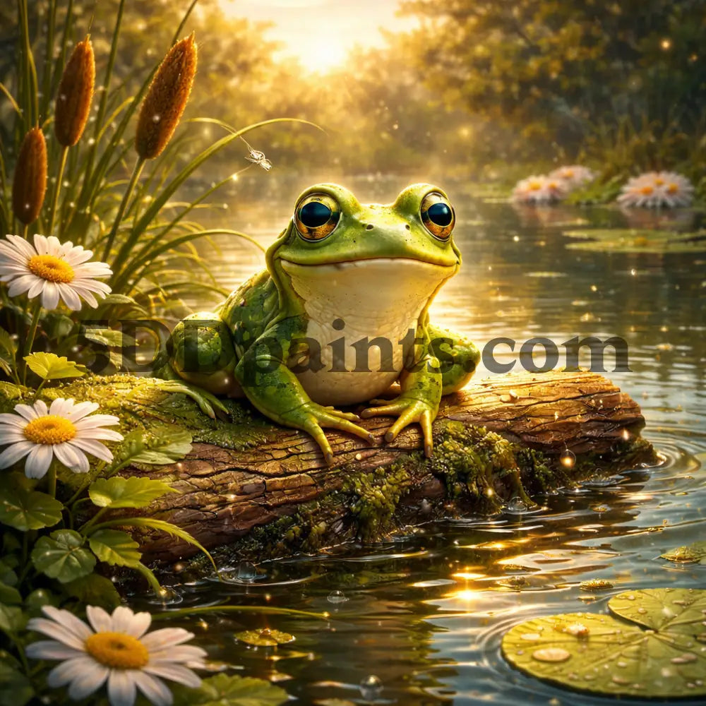 5DDPaints.com Art & Craft Kits Frog on a Log / 20x20cm / Square Pond Life Whispers – Serene Wildlife Diamond Painting Mini Collection