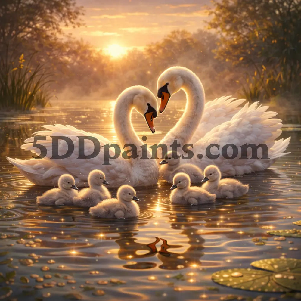 5DDPaints.com Art & Craft Kits Swan Family / 20x20cm / Square Pond Life Whispers – Serene Wildlife Diamond Painting Mini Collection