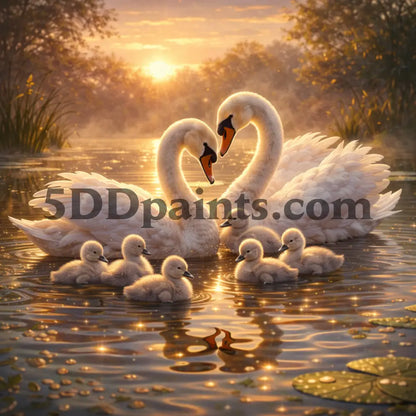 5DDPaints.com Art & Craft Kits Swan Family / 20x20cm / Square Pond Life Whispers – Serene Wildlife Diamond Painting Mini Collection