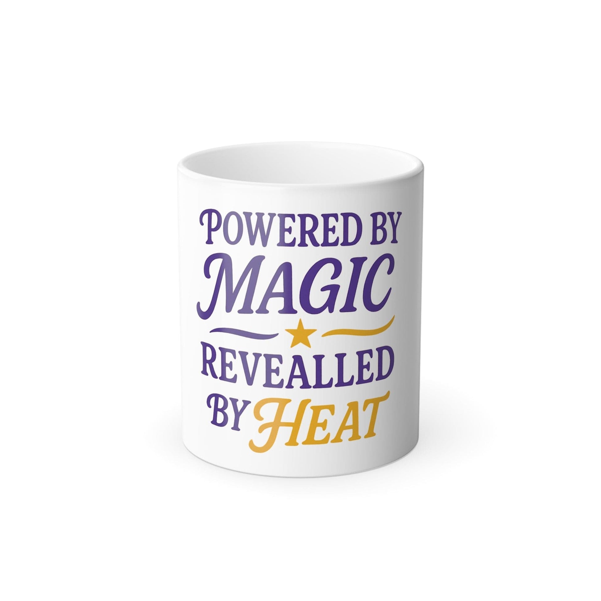 Printify Mug 11oz Powered by Magic, Revealed by Heat – Color Morphing Mug
