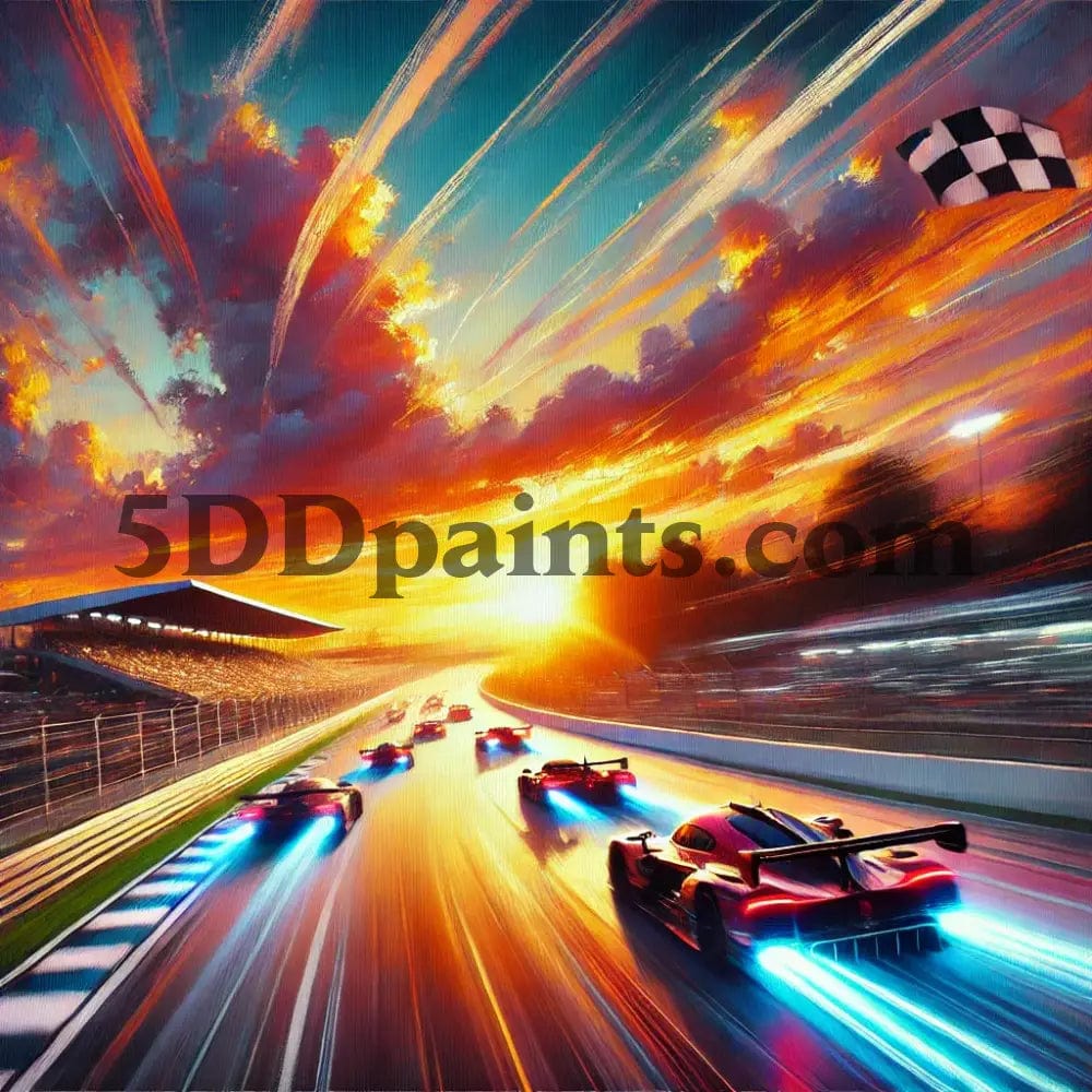 5DDPaints.com arts and crafts kit Race Cars at Sunset Diamond Painting Kit