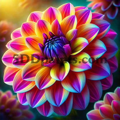 5DDPaints.com arts and crafts kit Radiant Dahlia Flower in Multicolored Elegance Diamond Painting Kit
