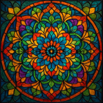 5DDPaints.com arts and crafts kit Radiant Harmony - Stained Glass Mandala Diamond Painting