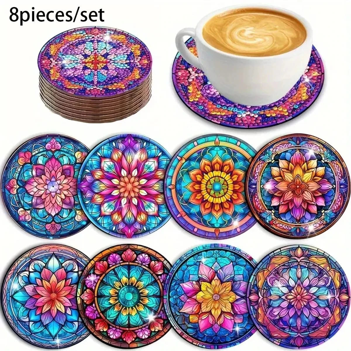 5DDpaints.com arts and crafts kit Radiant Mandala Diamond Painting Coaster Kit – Set of 8