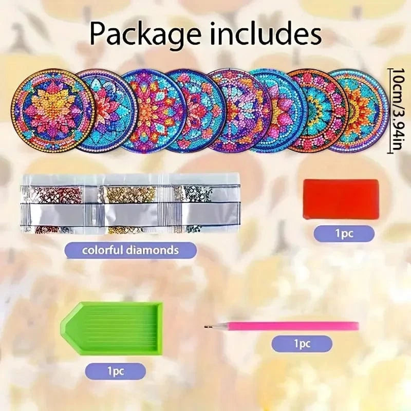 5DDpaints.com arts and crafts kit Radiant Mandala Diamond Painting Coaster Kit – Set of 8