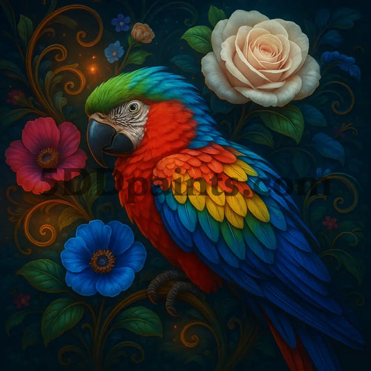 5DDPaints.com arts and crafts kit Radiant Parrot & Floral Fantasy Diamond Painting Kit