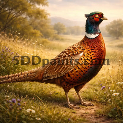 5DDPaints.com arts and crafts kit Radiant Pheasant in Meadow Diamond Painting Kit