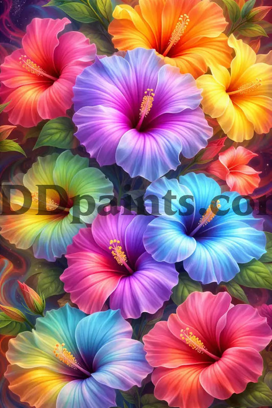 5DDPaints.com home decor Rainbow Hibiscus Bloom Diamond Painting Kit (With AB Drills)