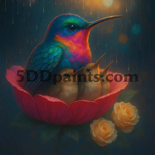 5DDPaints.com arts and crafts kit Rainbow Hummingbird Nestled in Bloom Diamond Painting Kit