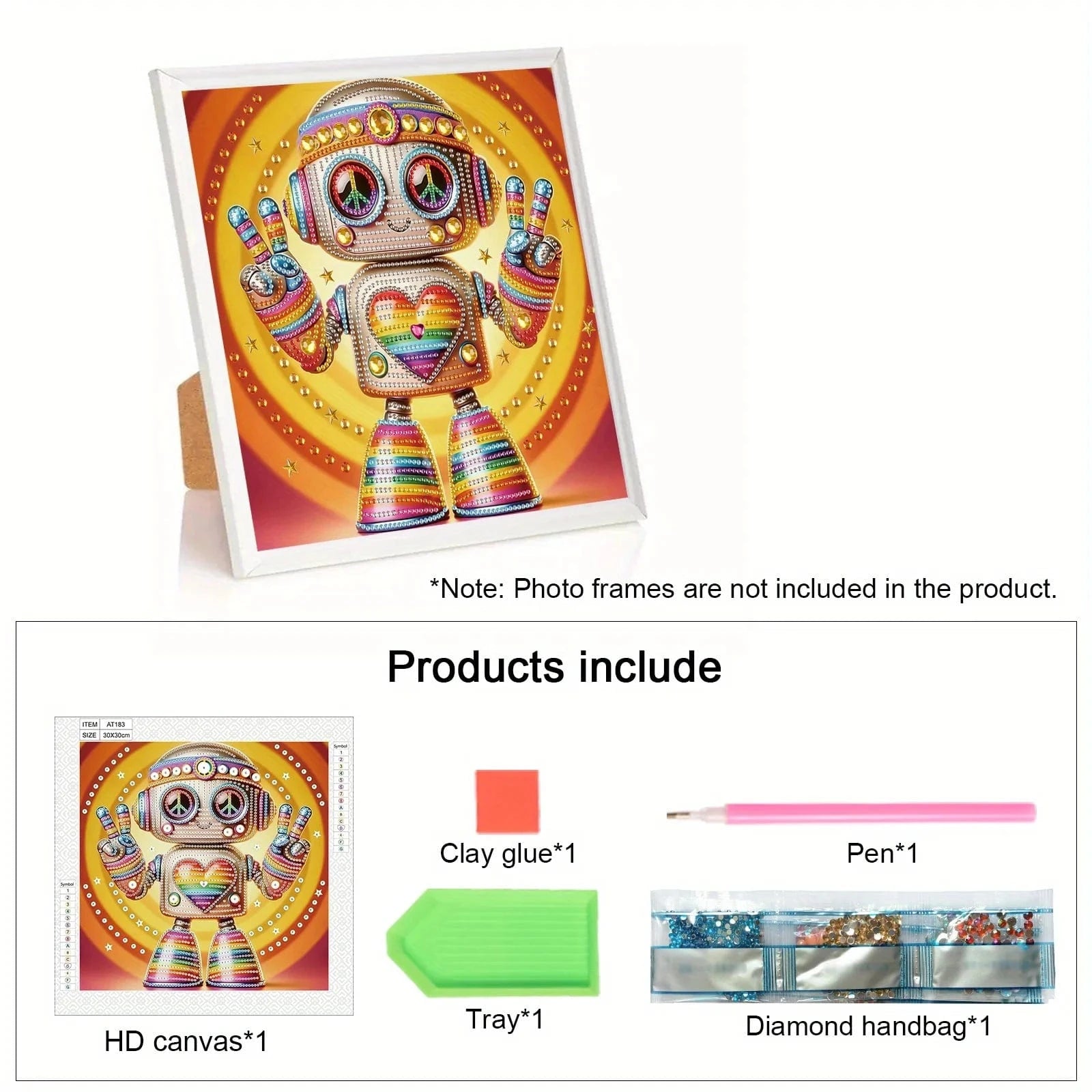 5DDpaints.com arts and crafts kit Love Robot Rainbow Peace Robot Partial Drill Diamond Painting Kit for Beginners