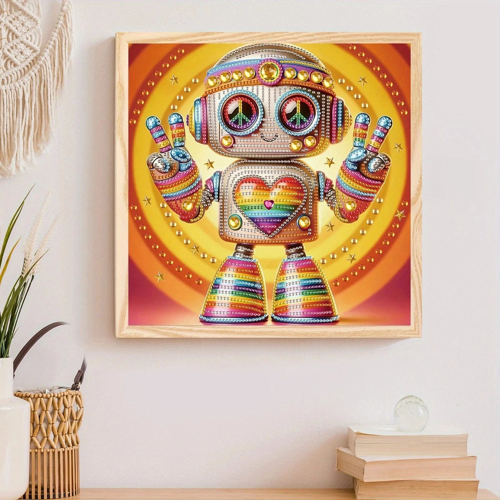 5DDpaints.com arts and crafts kit Love Robot Rainbow Peace Robot Partial Drill Diamond Painting Kit for Beginners