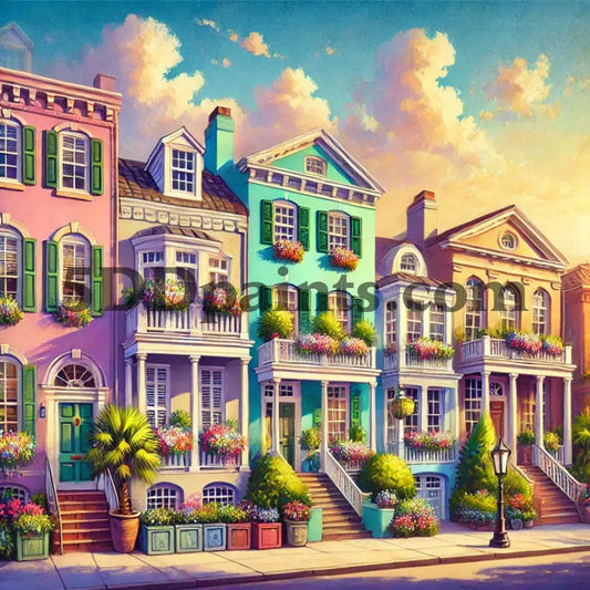 5DDPaints.com arts and crafts kit Rainbow Row Elegance Diamond Painting Kit