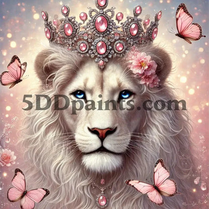 5DDPaints.com arts and crafts kit Regal Elegance White Lion Diamond Painting Kit