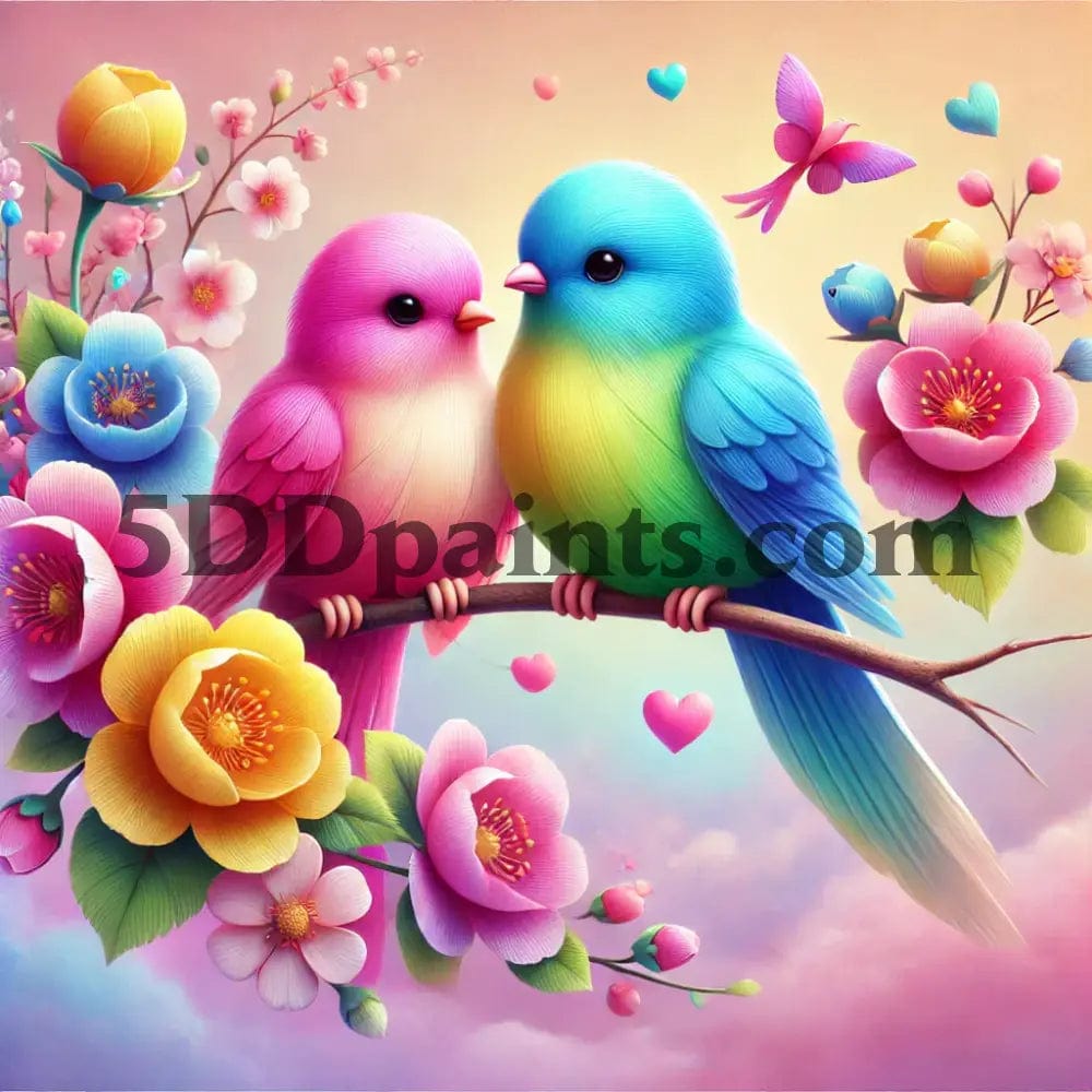 5DDPaints.com arts and crafts kit Romantic 3D Lovebirds Diamond Painting Kit