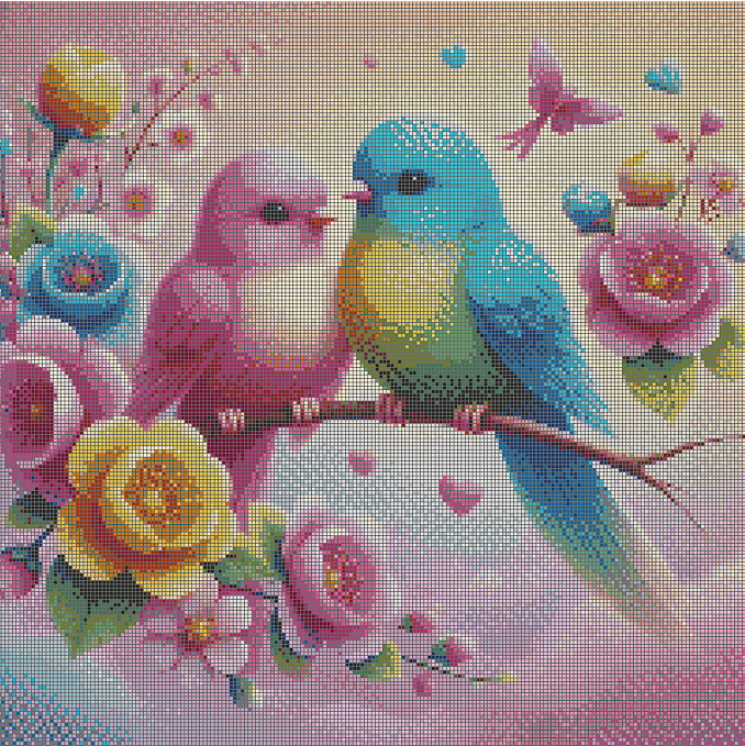 5DDPaints.com arts and crafts kit Romantic 3D Lovebirds Diamond Painting Kit