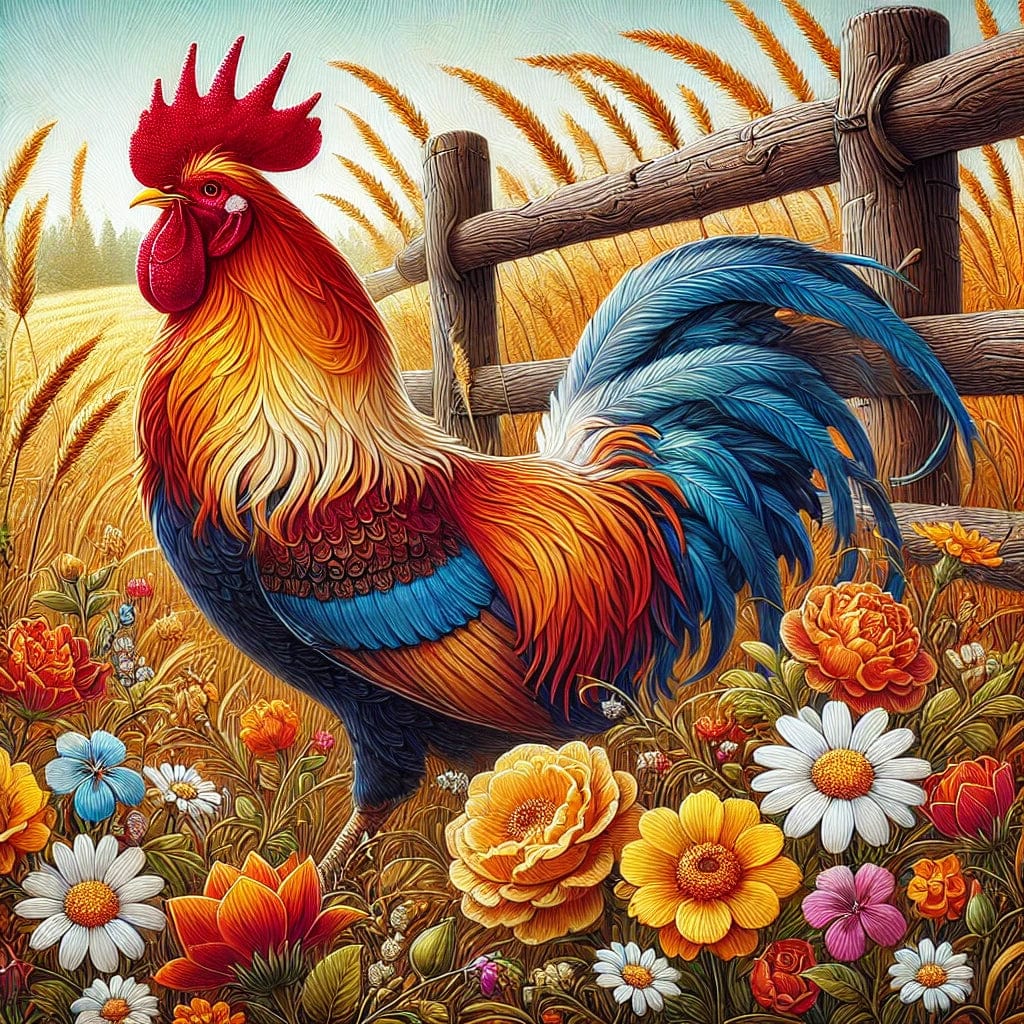 5DDPaints.com arts and crafts kit Rooster in Bloom - 5D Diamond Painting Kit