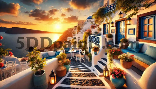 5DDPaints.com Art & Craft Kits Santorini Sunset Retreat – Mediterranean Diamond Painting Kit