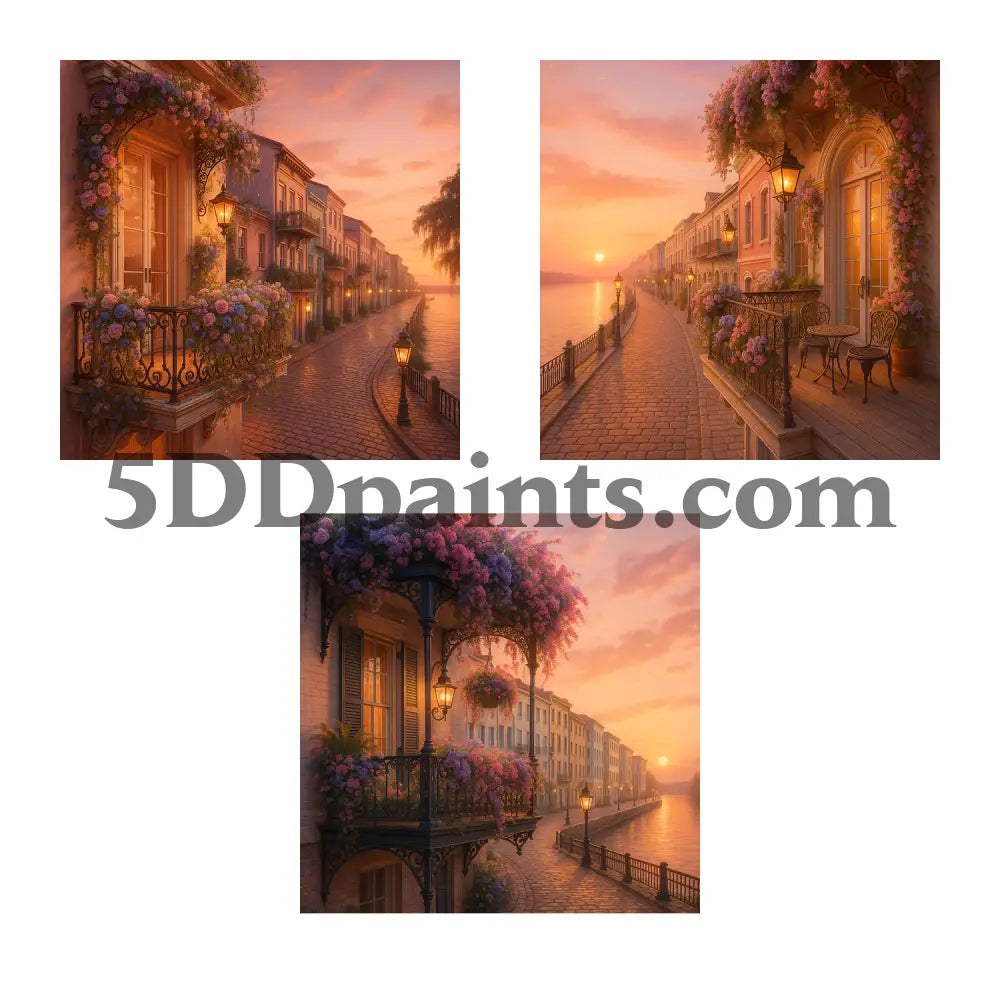 5DDPaints.com Art & Craft Kits Savannah Sunset Charm – Limited Edition 3-Piece Southern Charm Balcony Trio
