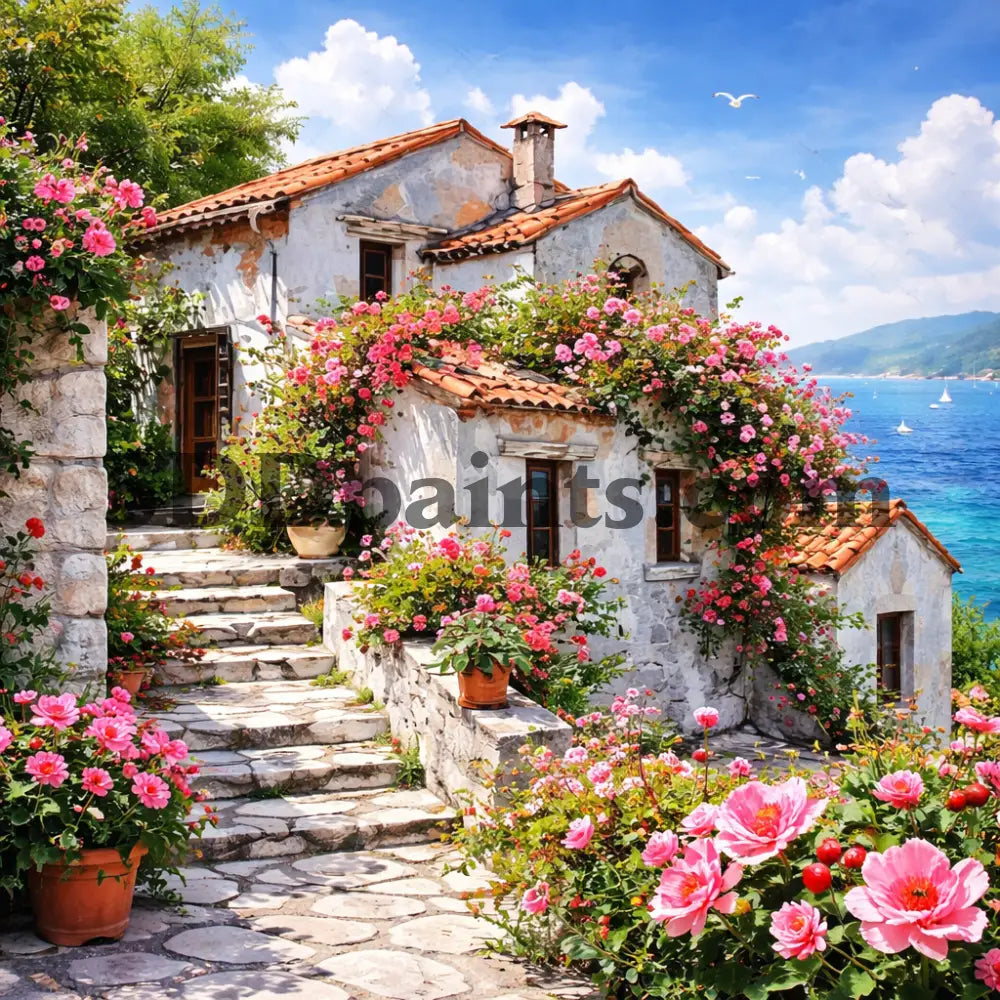 5DDPaints.com arts and crafts kit Seaside Bloom Cottage – Diamond Painting Kit