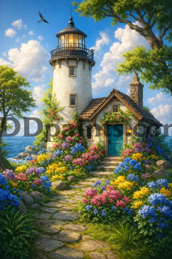5DDPaints.com home decor Seaside Bloom Lighthouse Diamond Painting Kit