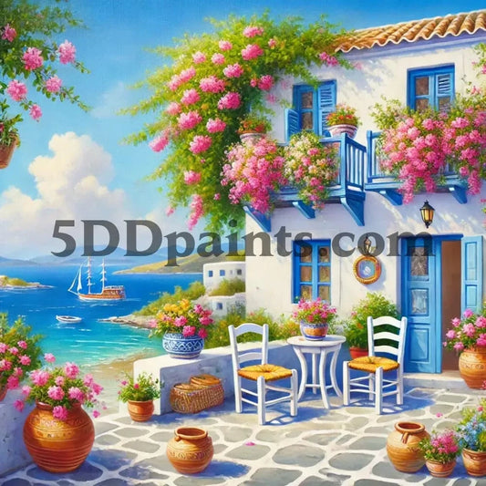 5DDPaints.com arts and crafts kit Seaside Greek Escape Diamond Painting Kit