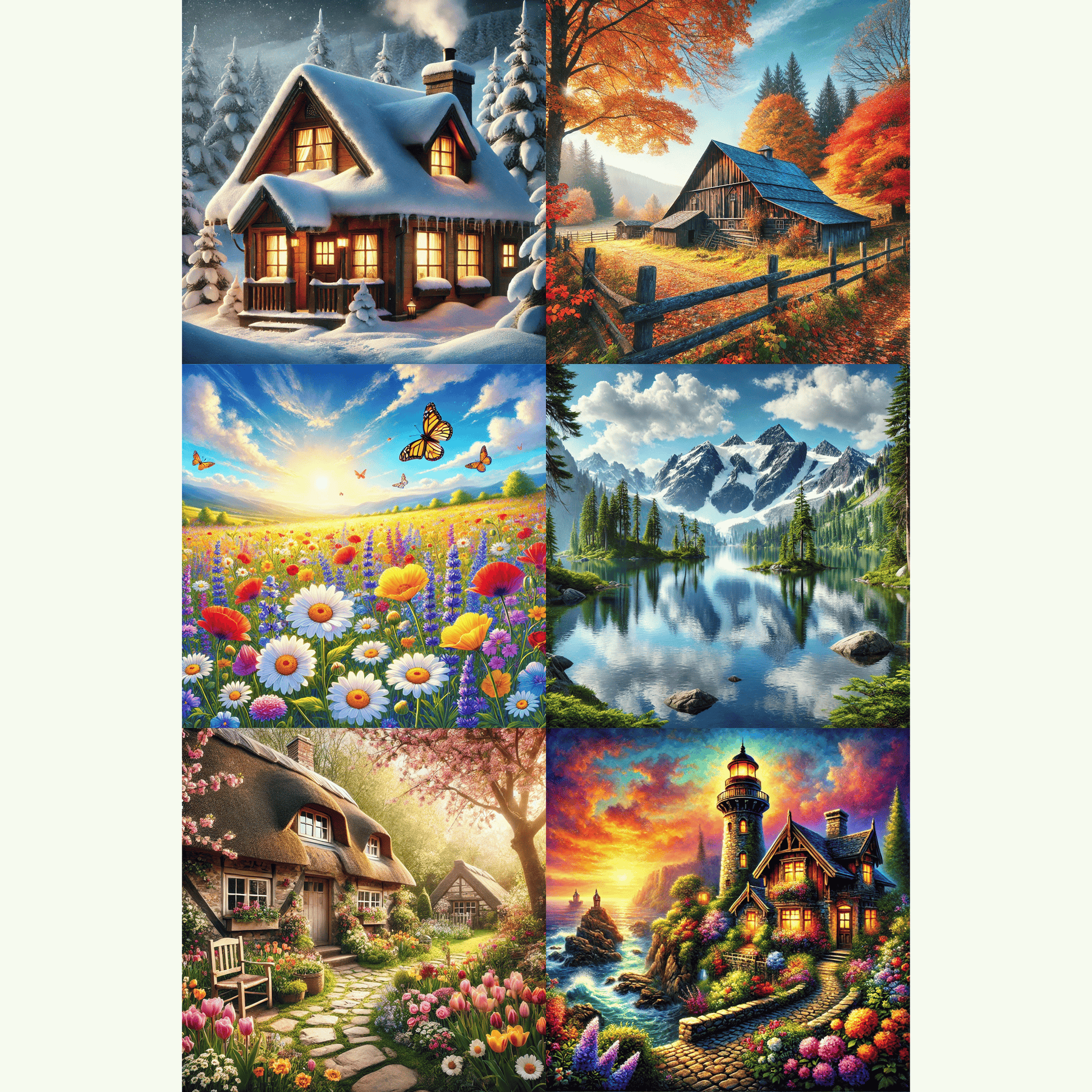 5DDPaints.com Arts & Crafts Seasonal Landscapes Collection – Cozy Cottages, Wildflowers & Scenic Nature Art