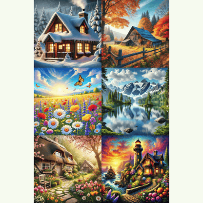 5DDPaints.com Arts & Crafts Seasonal Landscapes Collection – Cozy Cottages, Wildflowers & Scenic Nature Art