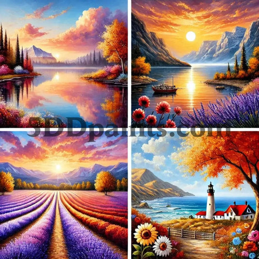 5DDPaints.com arts and crafts kit Serene Landscape Collection: Set of 4 Exclusive Diamond Paintings