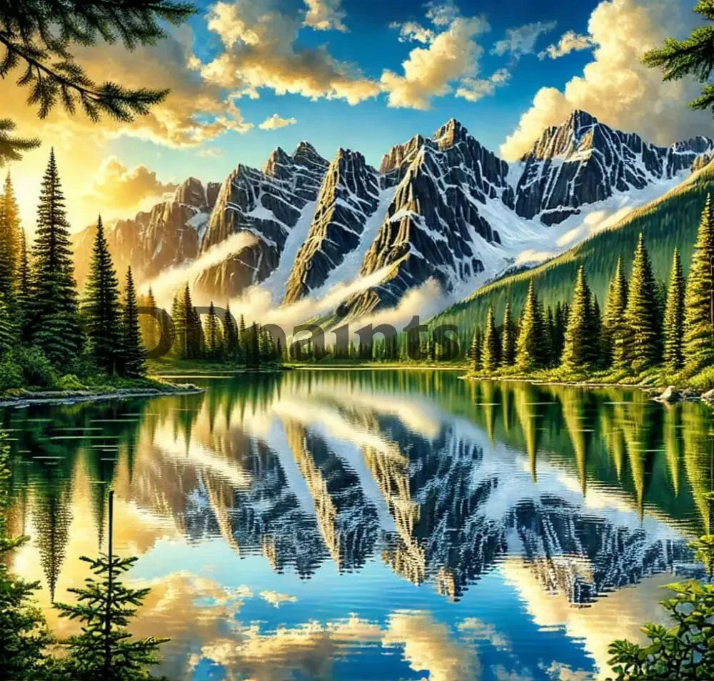 5DDPaints.com arts and crafts kit Serene Mountain Lake Diamond Painting Kit