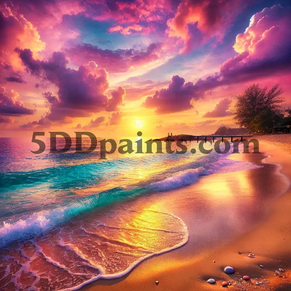 5DDPaints.com arts and crafts kit Serene Seaside Sunset 5D Diamond Painting Kit