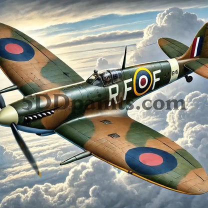 5DDPaints.com arts and crafts kit Sky Warrior – Spitfire in Flight Diamond Painting Kit