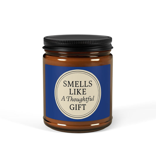 Printify Home Decor 9oz / Amber / Christmas Warmth “Smells Like a Thoughtful Gift” 4oz Soy Candle – Amber Jar, Hand-Poured Elegance - Blue
