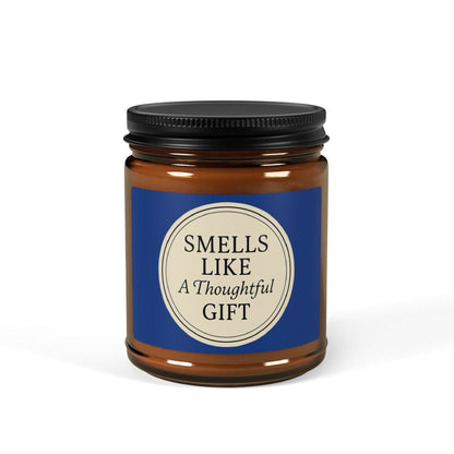 Printify Home Decor 9oz / Amber / Christmas Warmth “Smells Like a Thoughtful Gift” 4oz Soy Candle – Amber Jar, Hand-Poured Elegance - Blue