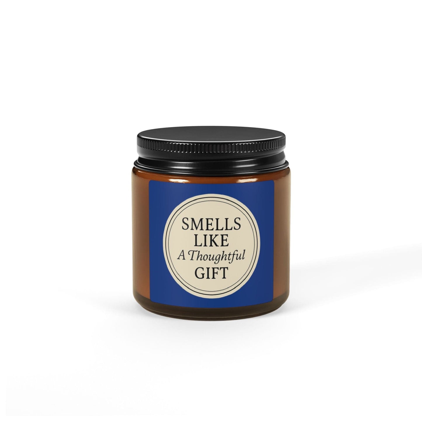 Printify Home Decor 4oz / Amber / Christmas Warmth “Smells Like a Thoughtful Gift” 4oz Soy Candle – Amber Jar, Hand-Poured Elegance - Blue