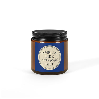 Printify Home Decor 4oz / Amber / Christmas Warmth “Smells Like a Thoughtful Gift” 4oz Soy Candle – Amber Jar, Hand-Poured Elegance - Blue