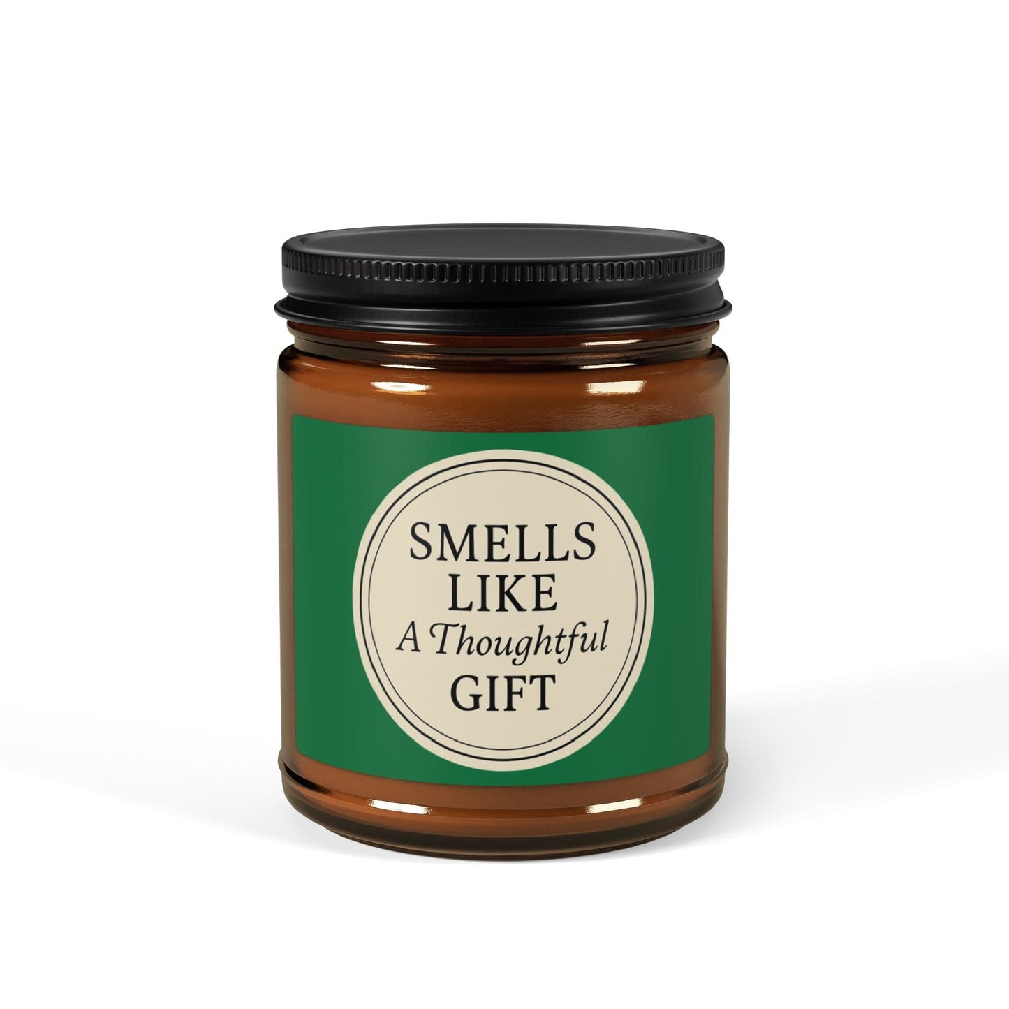 Printify Home Decor 9oz / Amber / Christmas Warmth “Smells Like a Thoughtful Gift” 4oz Soy Candle – Amber Jar, Hand-Poured Elegance - Green