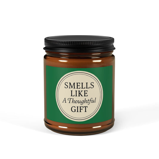 Printify Home Decor 9oz / Amber / Christmas Warmth “Smells Like a Thoughtful Gift” 4oz Soy Candle – Amber Jar, Hand-Poured Elegance - Green
