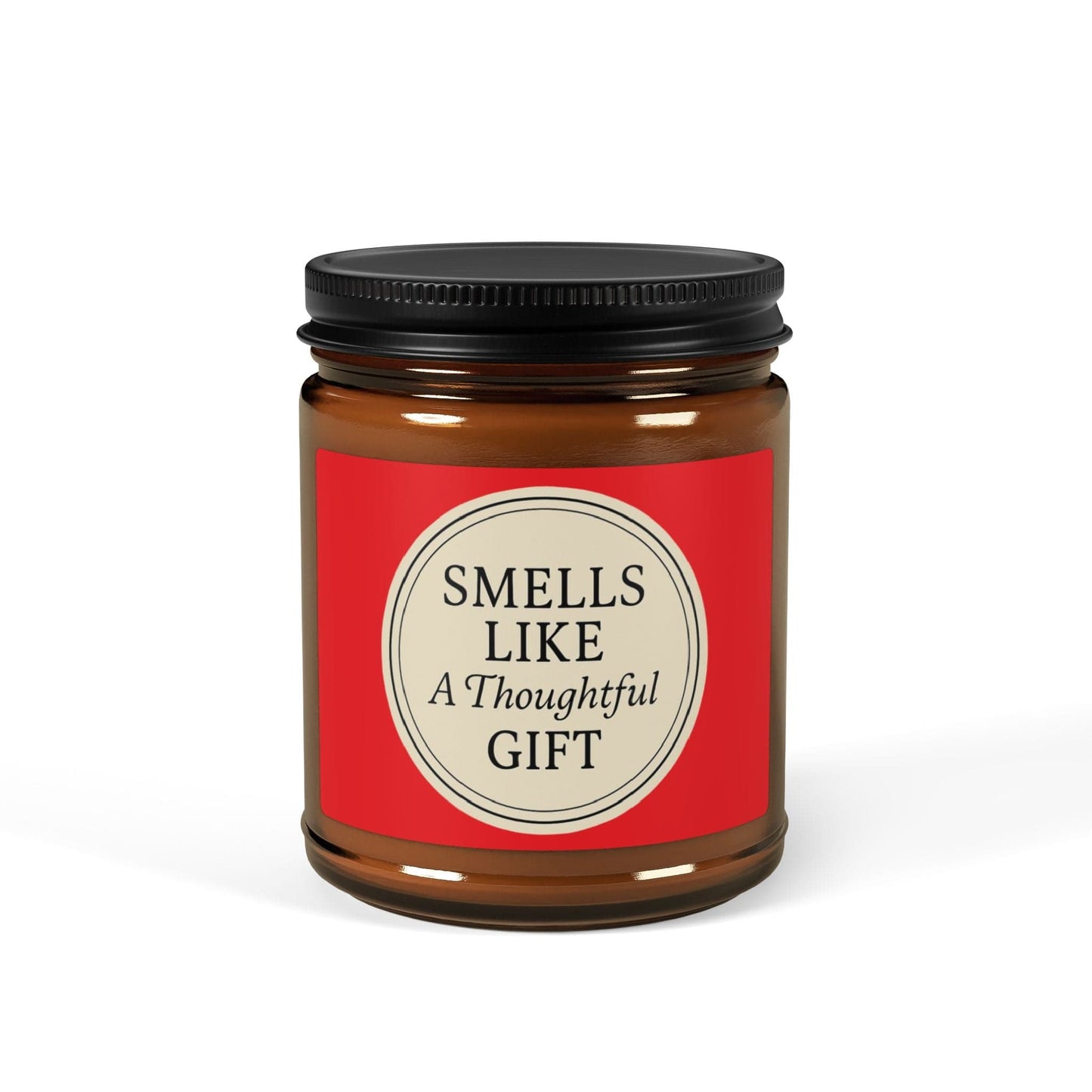 Printify Home Decor 9oz / Amber / Christmas Warmth “Smells Like a Thoughtful Gift” 4oz Soy Candle – Amber Jar, Hand-Poured Elegance - Red