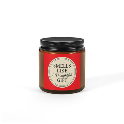 Printify Home Decor 4oz / Amber / Christmas Warmth “Smells Like a Thoughtful Gift” 4oz Soy Candle – Amber Jar, Hand-Poured Elegance - Red