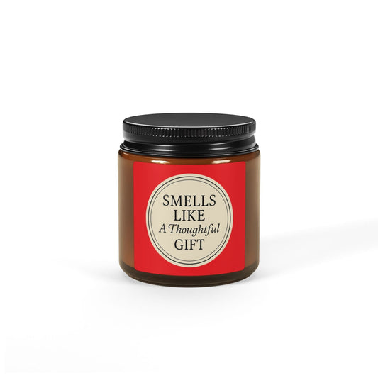 Printify Home Decor 4oz / Amber / Christmas Warmth “Smells Like a Thoughtful Gift” 4oz Soy Candle – Amber Jar, Hand-Poured Elegance - Red