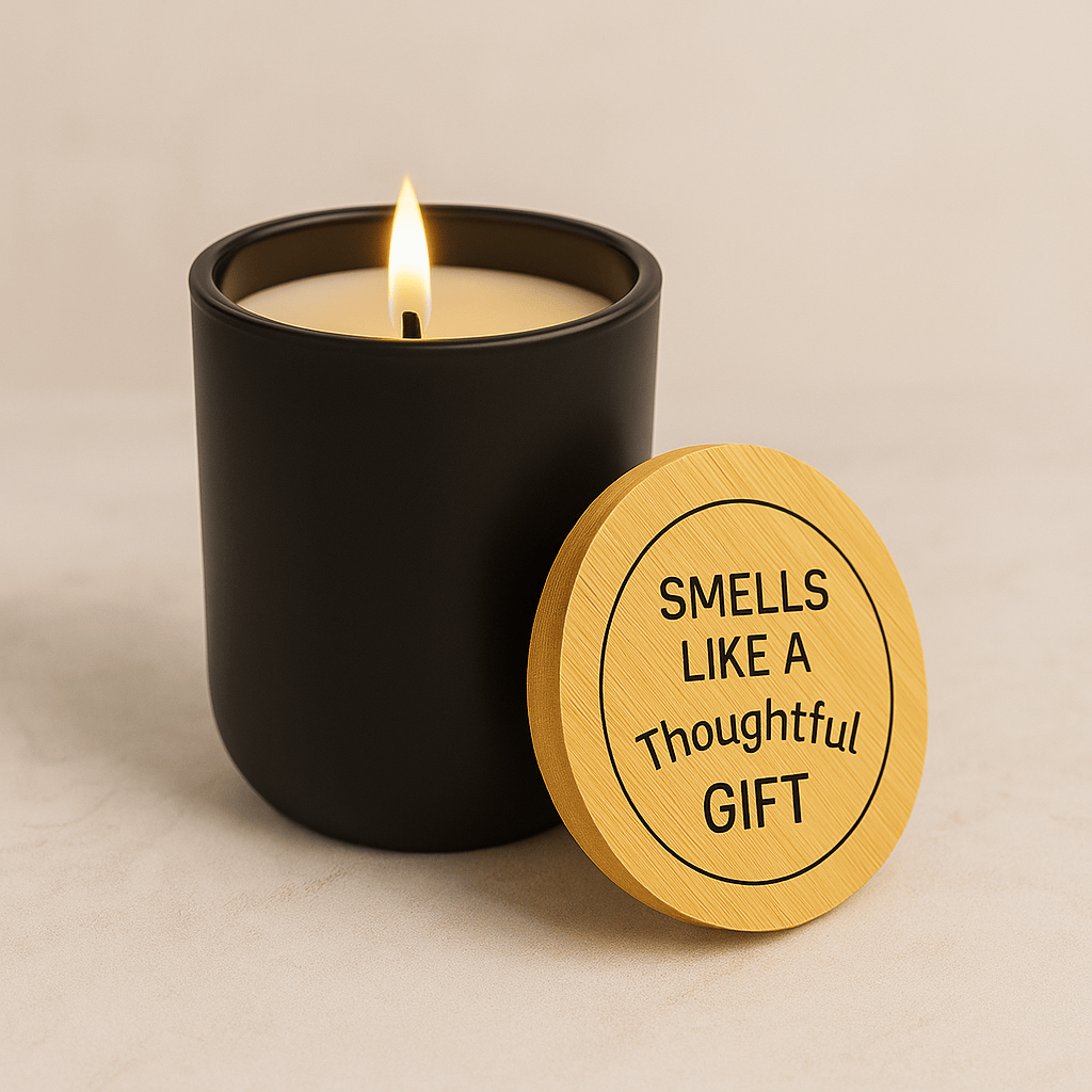 Printify Home Decor Smells Like a Thoughtful Gift Candle – 14oz Engraved Soy Candle with Bamboo Lid