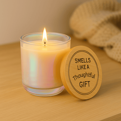 Printify Home Decor Smells Like a Thoughtful Gift Candle – 14oz Engraved Soy Candle with Bamboo Lid