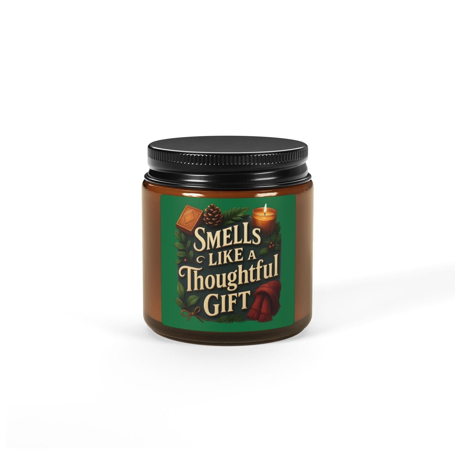 Printify Home Decor 4oz / Amber / Christmas Warmth Smells Like a Thoughtful Gift Candle — Scented Soy Amber Jar - Green Christmas