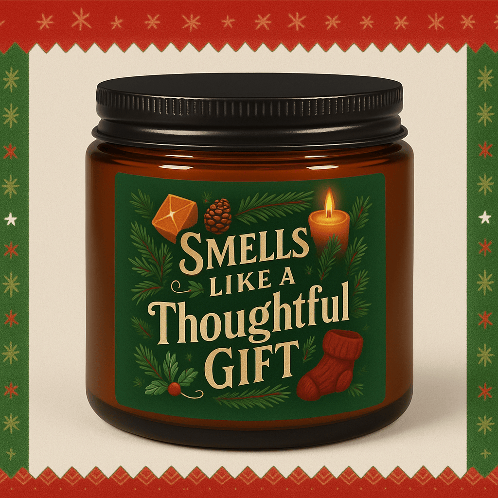 Printify Home Decor 4oz / Amber / Christmas Warmth Smells Like a Thoughtful Gift Candle — Scented Soy Amber Jar - Green Christmas